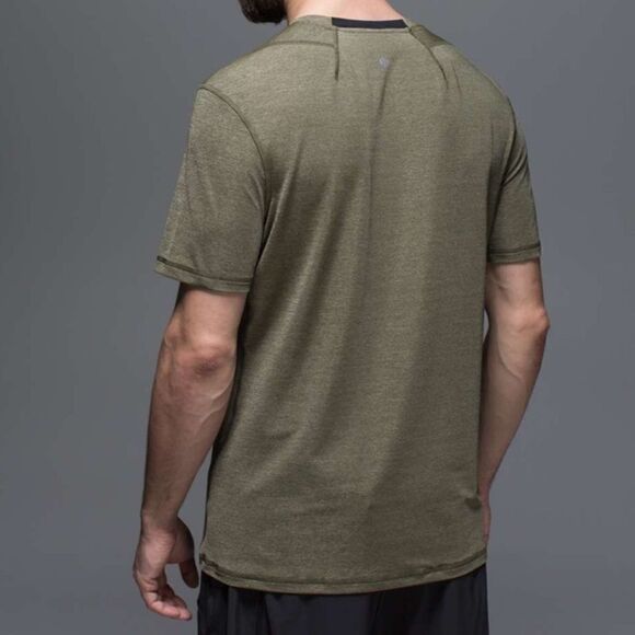Lululemon Up Front Short Sleeve V-Neck Heathered Fatigue Green/Black Size Small - Picture 6 of 9